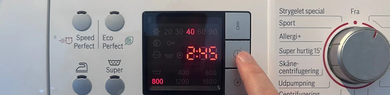 Programmadduur aangegeven op een wasmachine