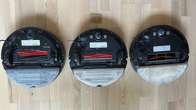 Dit is een vergelijking van de onderkant bij de Roborock S8+, Roborock S7 MaxV Plus en de Roborock S6 MaxV